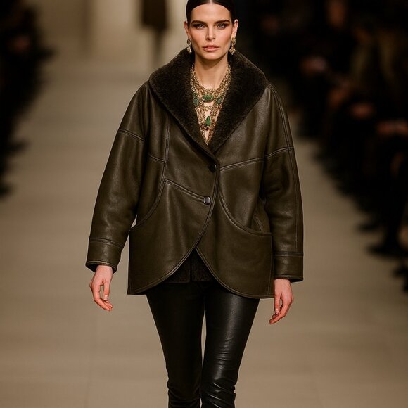 Umberto Olivieri Italy Leather Fur Coat Jacket  Oversized Designer Sparrling - Picture 1 of 16